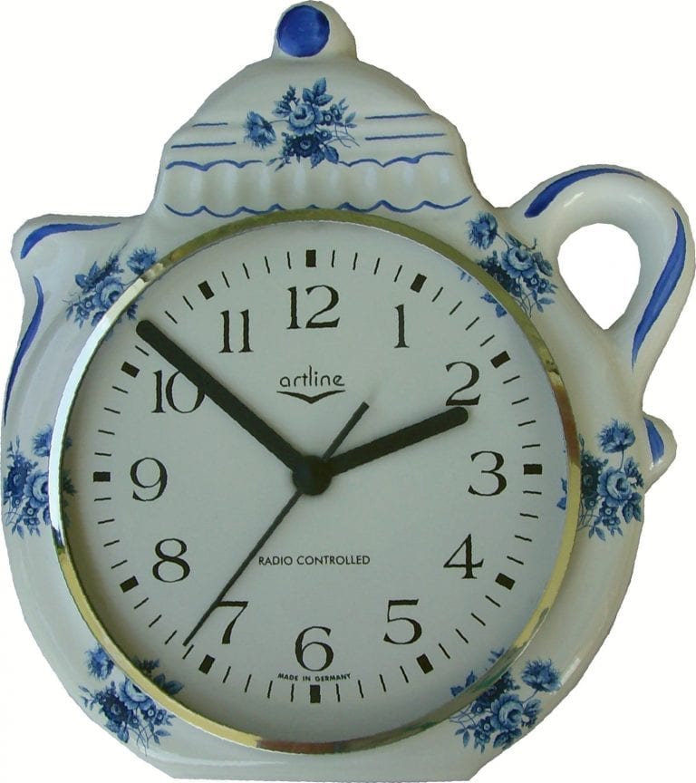 Keramik Kaffeekannen-Uhr Hellblaue Schlüsselblumen Blauzierung – Evit