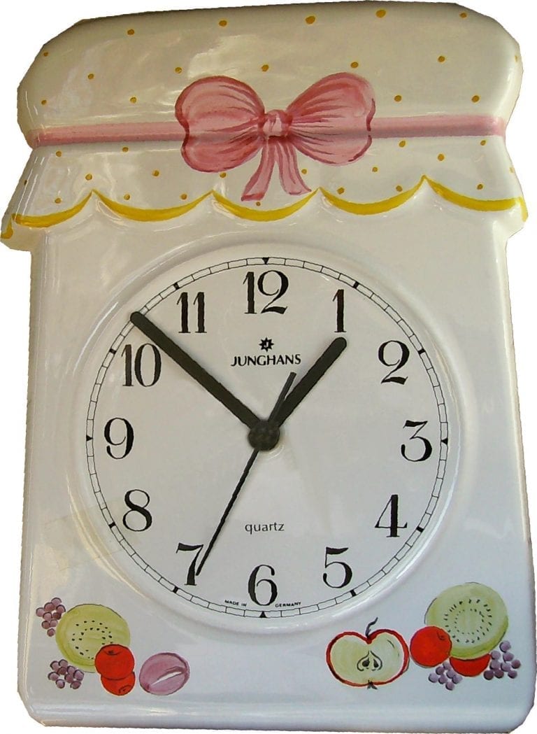 Keramik Küchenuhr Eintopf mif Früchten handgemalt, Quarzuhr | Evit