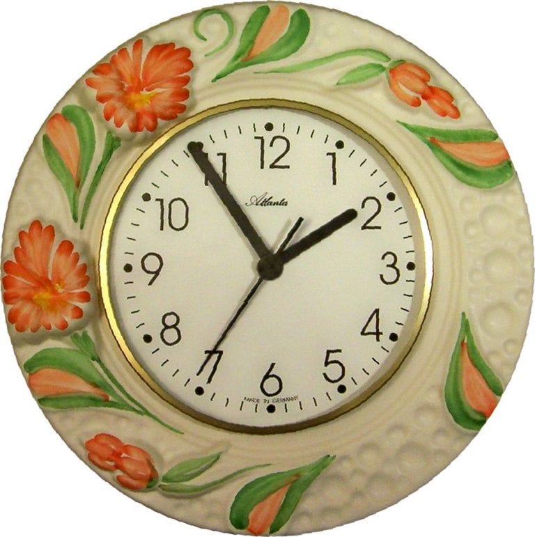 Küchenuhr Relief große Blumen hellblau Funkuhr | Evit Uhren und Geschenke